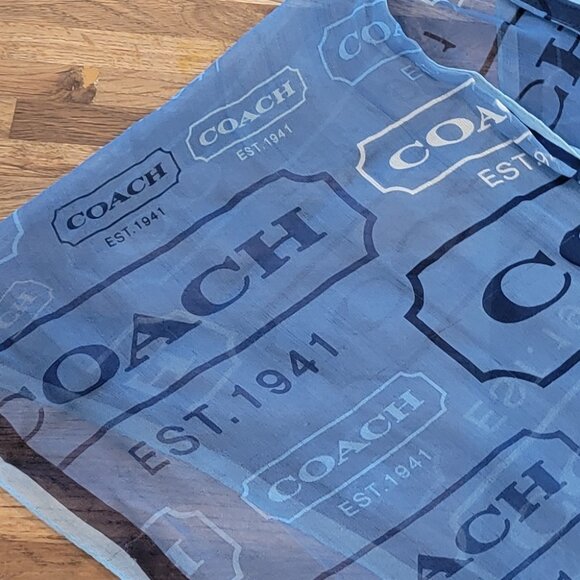 Coach Logo Blue Semi Sheer Chiffon Scarf - Picture 2 of 6